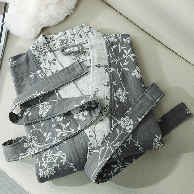 Comfortable Floral Kimono Robe - Lightweight Cotton