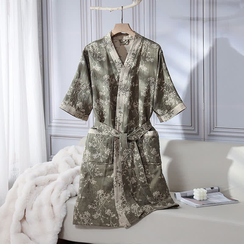 Comfortable Floral Kimono Robe - Lightweight Cotton