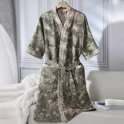 Comfortable Floral Kimono Robe - Lightweight Cotton
