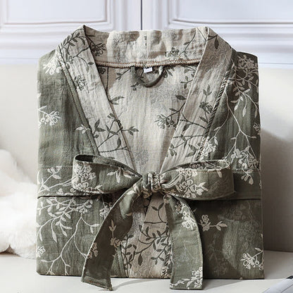Comfortable Floral Kimono Robe - Lightweight Cotton