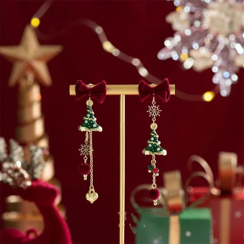 Green Gold Christmas Tree Earrings, Lightweight and Festive