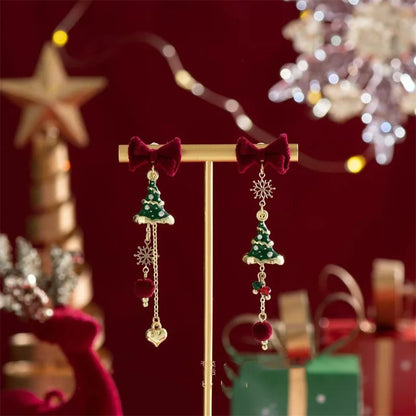 Green Gold Christmas Tree Earrings, Lightweight and Festive