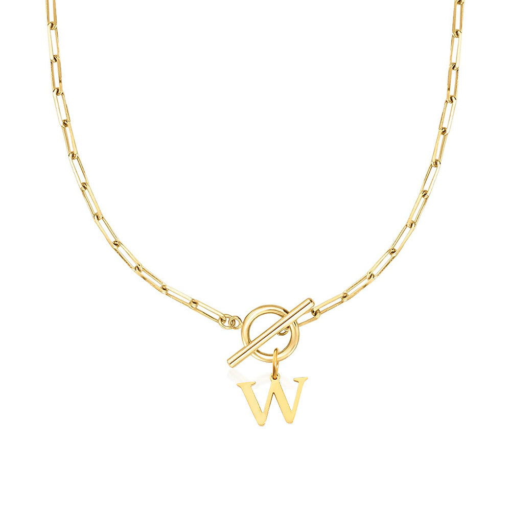 Simple Initial Circle Paperclip Lock Necklace