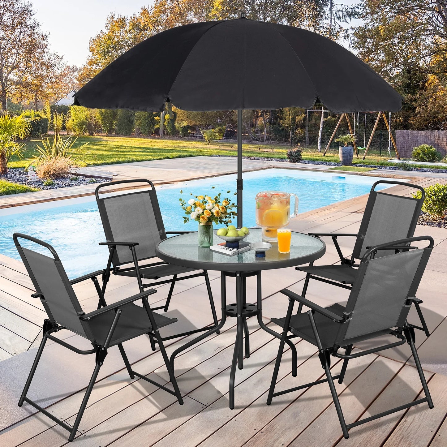 Outdoor Garden Table and Chairs Set with Umbrella