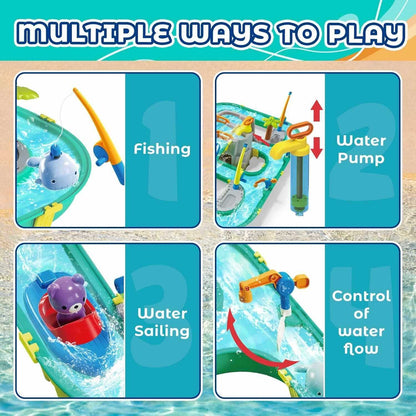Water Surfing Adventure Playset – Interactive Water Table with Floating Boats, Fishing Game and Drifting Tracks