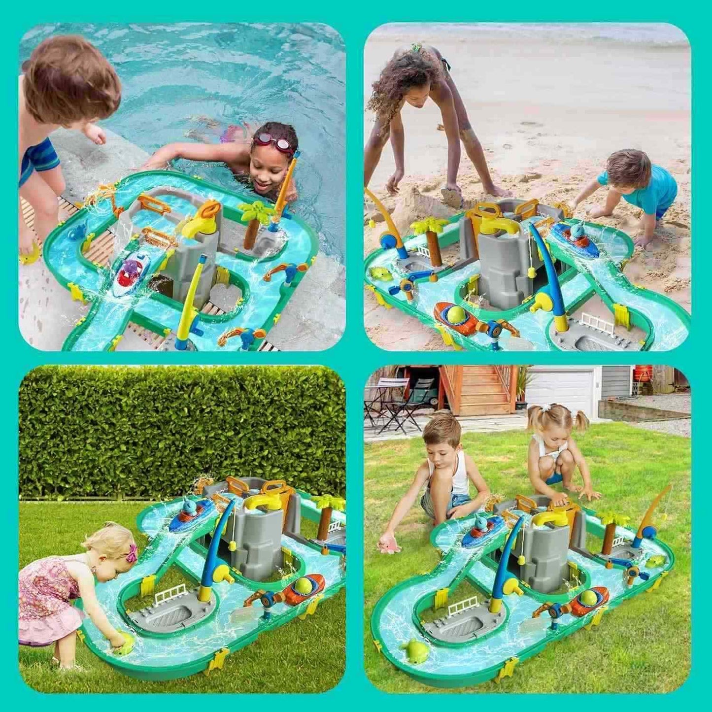 Water Surfing Adventure Playset – Interactive Water Table with Floating Boats, Fishing Game and Drifting Tracks