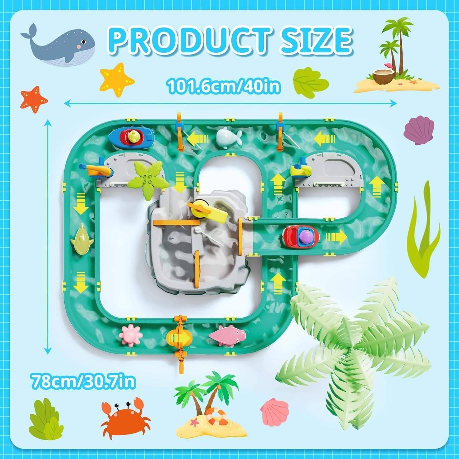 Water Surfing Adventure Playset – Interactive Water Table with Floating Boats, Fishing Game and Drifting Tracks