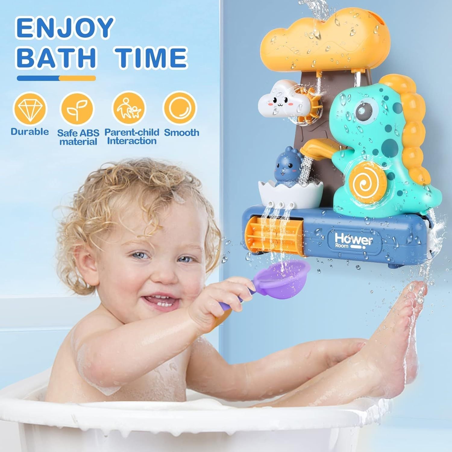 Waterfall Dinosaur Bath Toy - No Batteries Required, Easy to Use and Install, Safe for Ages 1+