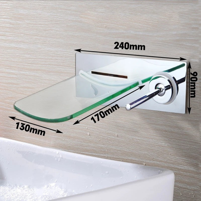 Waterfall Faucet – Glass Spout Wall-Mounted Bathtub Mixer Tap for Modern Bathroom Aesthetics