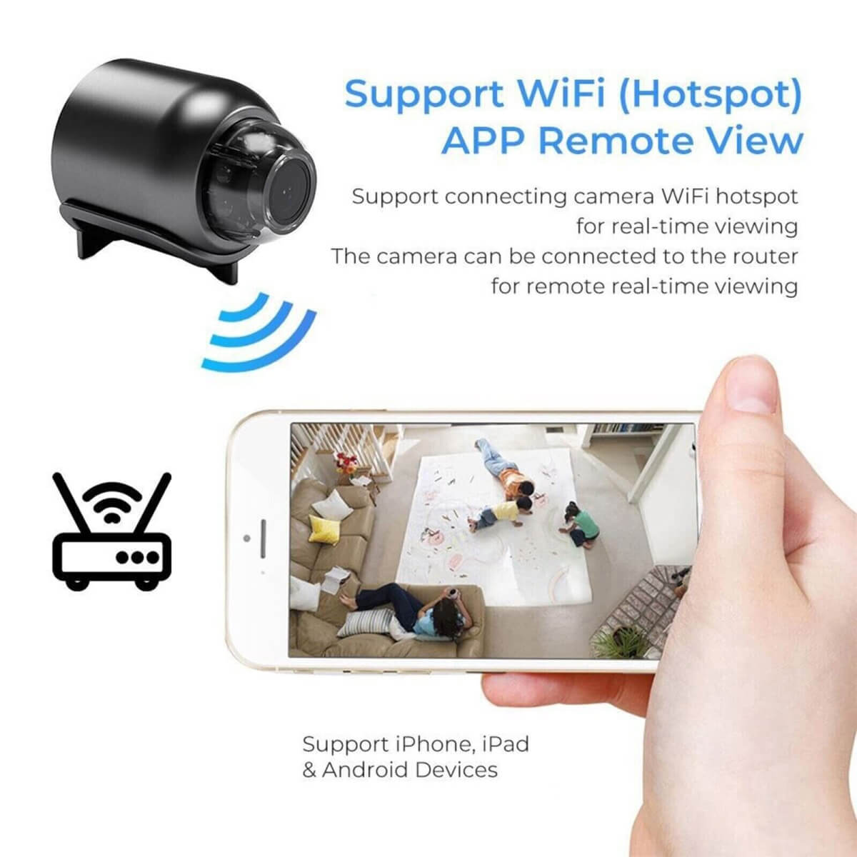 Small Wi-Fi Camera with Wide Angle Lens & Remote View