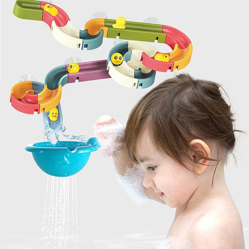 Wind-Up Duck Slide, DIY Building Blocks, Colorful, Bathtub Wall Mount, Boosts Imagination, Safe for Ages 3+