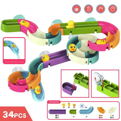 Wind-Up Duck Slide, DIY Building Blocks, Colorful, Bathtub Wall Mount, Boosts Imagination, Safe for Ages 3+