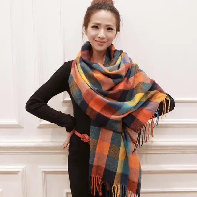 Warm Plaid Winter Scarf Soft Cashmere Feel