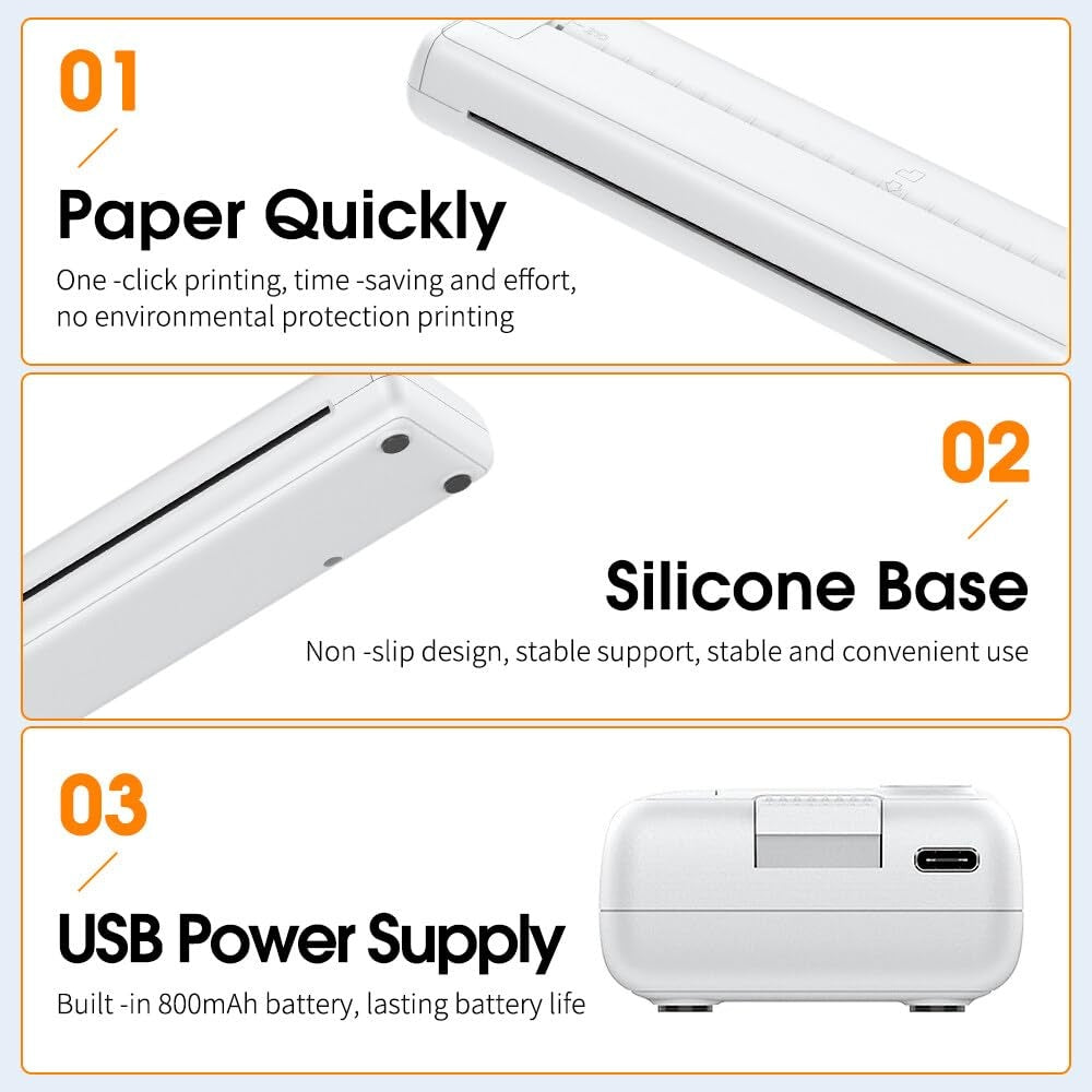 Wireless Bluetooth Inkless A4 Portable Thermal Printer Supports Android, Apple, Windows – Pocket Printer for Mobile Office