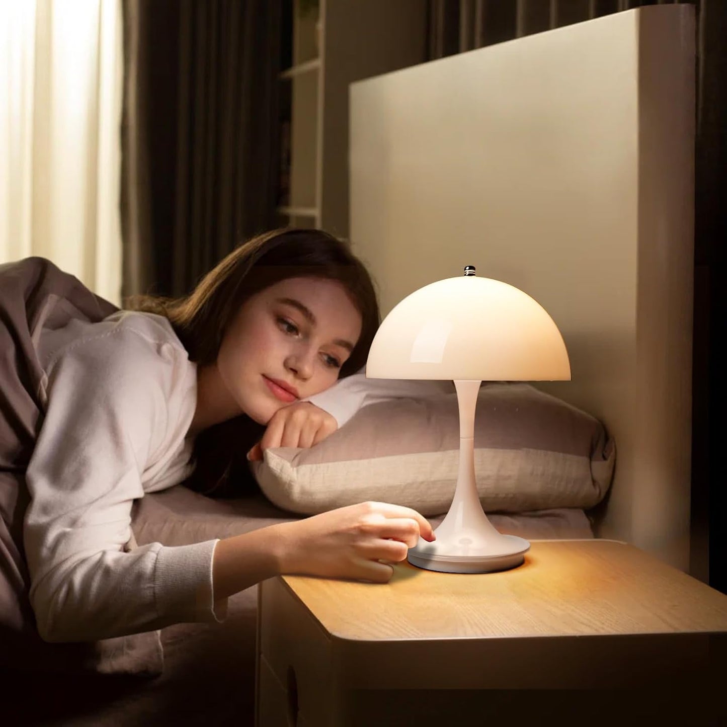 Wireless Mushroom Lamp – Scandinavian Design, Soft LED Light, Portable, Rechargeable, 9 in Height 8