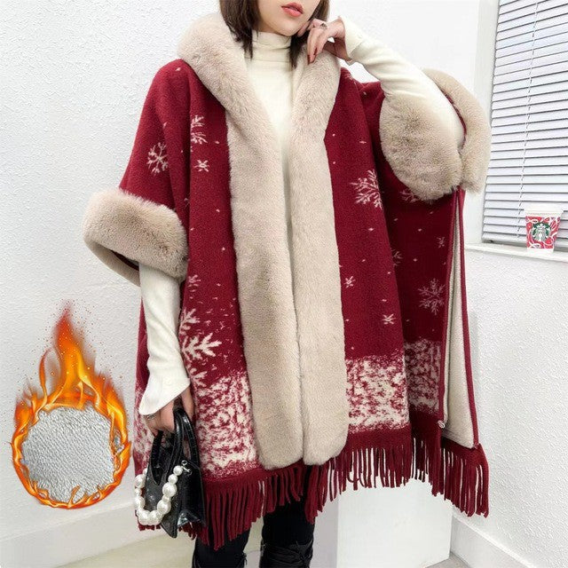 Cozy Women's Fleece Lined Long Poncho Blanket
