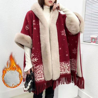 Cozy Women's Fleece Lined Long Poncho Blanket