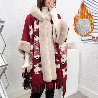 Cozy Women's Fleece Lined Long Poncho Blanket