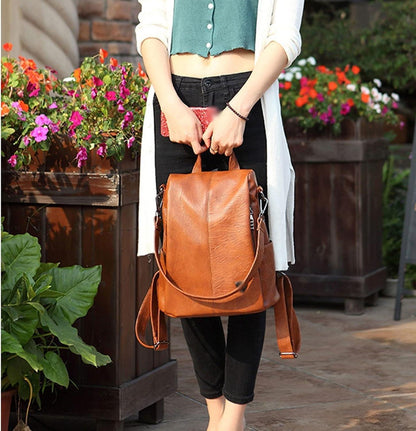 Women’s Composite Cowhide Anti-Theft Backpack with Back Zipper