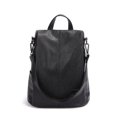 Secure Women's Leather Travel Backpack with Rear Zipper