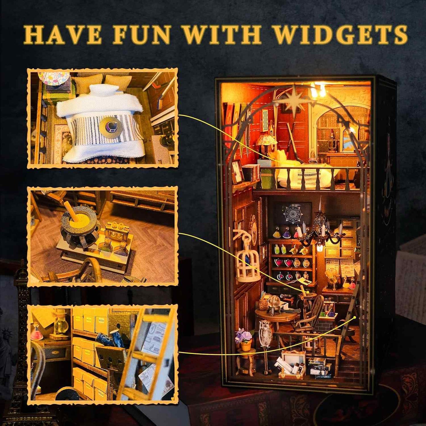 Wooden 3D DIY Book Nook Kit Micro Scene Magic Bookstore Book Stand with LED