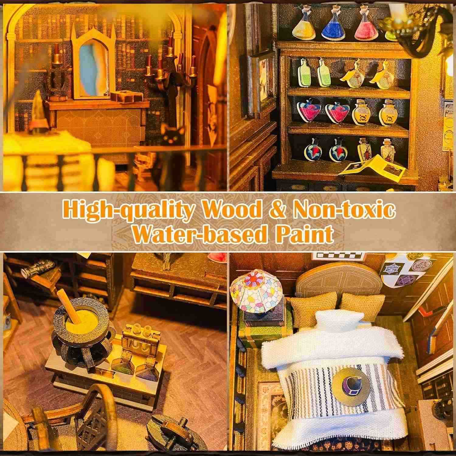 Wooden 3D DIY Book Nook Kit Micro Scene Magic Bookstore Book Stand with LED