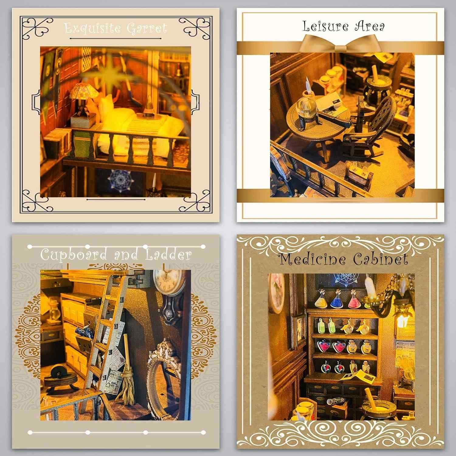 Wooden 3D DIY Book Nook Kit Micro Scene Magic Bookstore Book Stand with LED