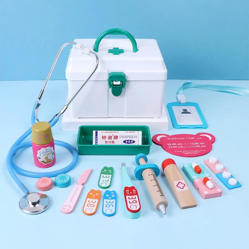 Wooden Doctor’s Play Set - Complete Medical Kit, Realistic Tools, Sound Effect, Safe for Ages 3+