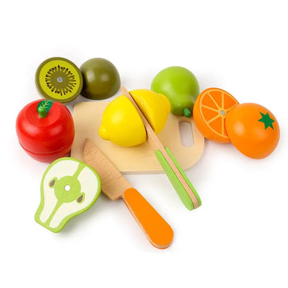 Kids Play Food Set with Slicing Wooden Fruits Vegetables - Halri