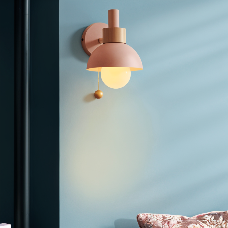 Rustic Wood Wall Sconce with Cord Pull - Halri