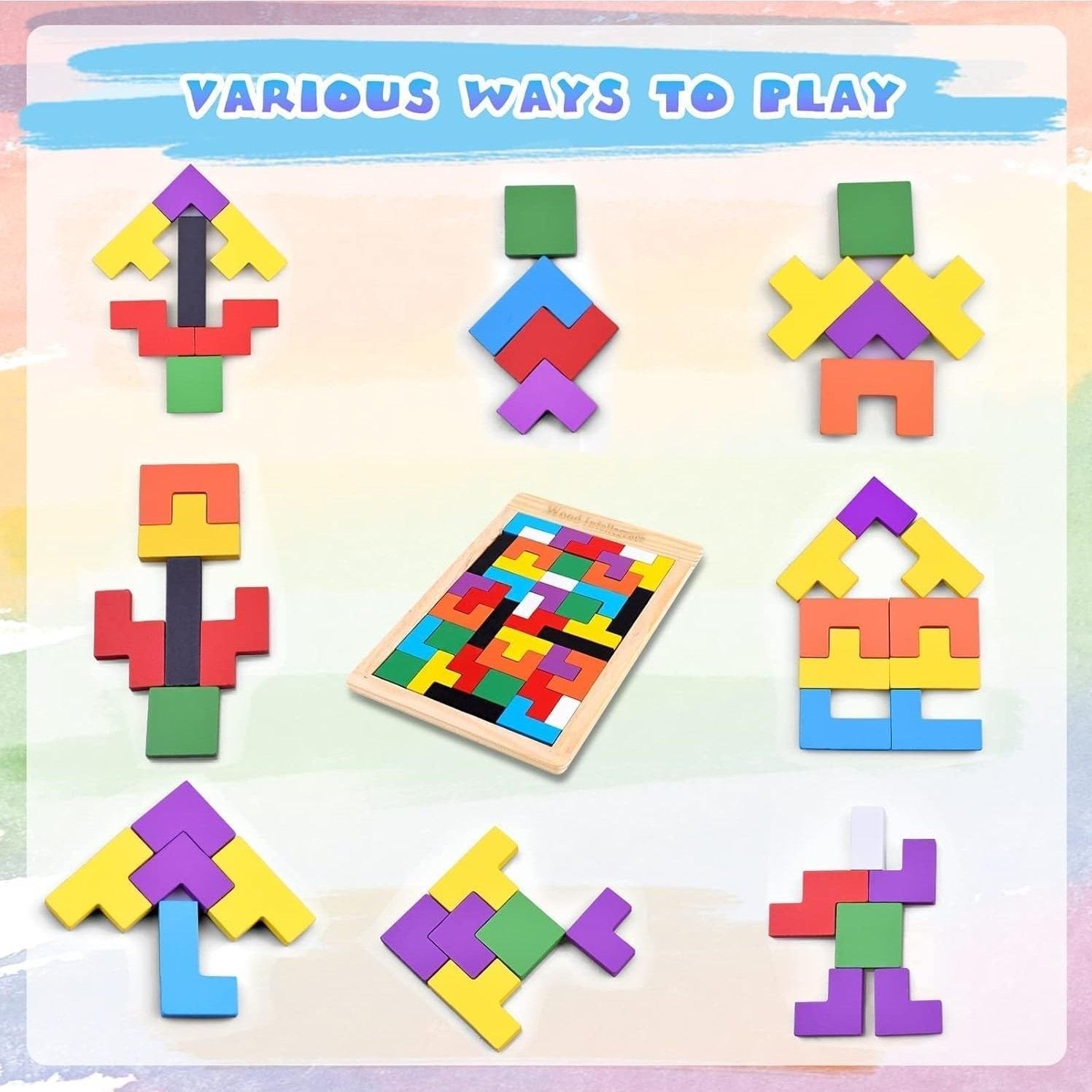 Wooden Puzzle Game with Colorful Shapes, Safe Wooden Material, Perfect Ages 3+