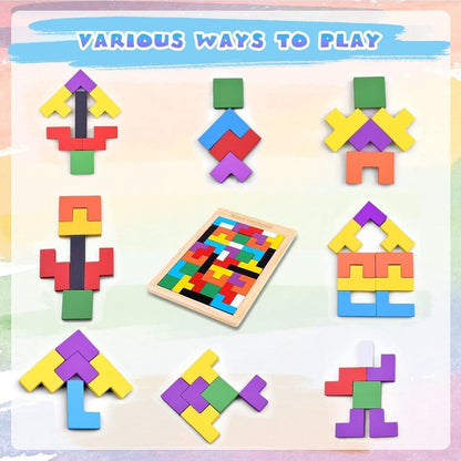 Wooden Puzzle Game with Colorful Shapes, Safe Wooden Material, Perfect Ages 3+