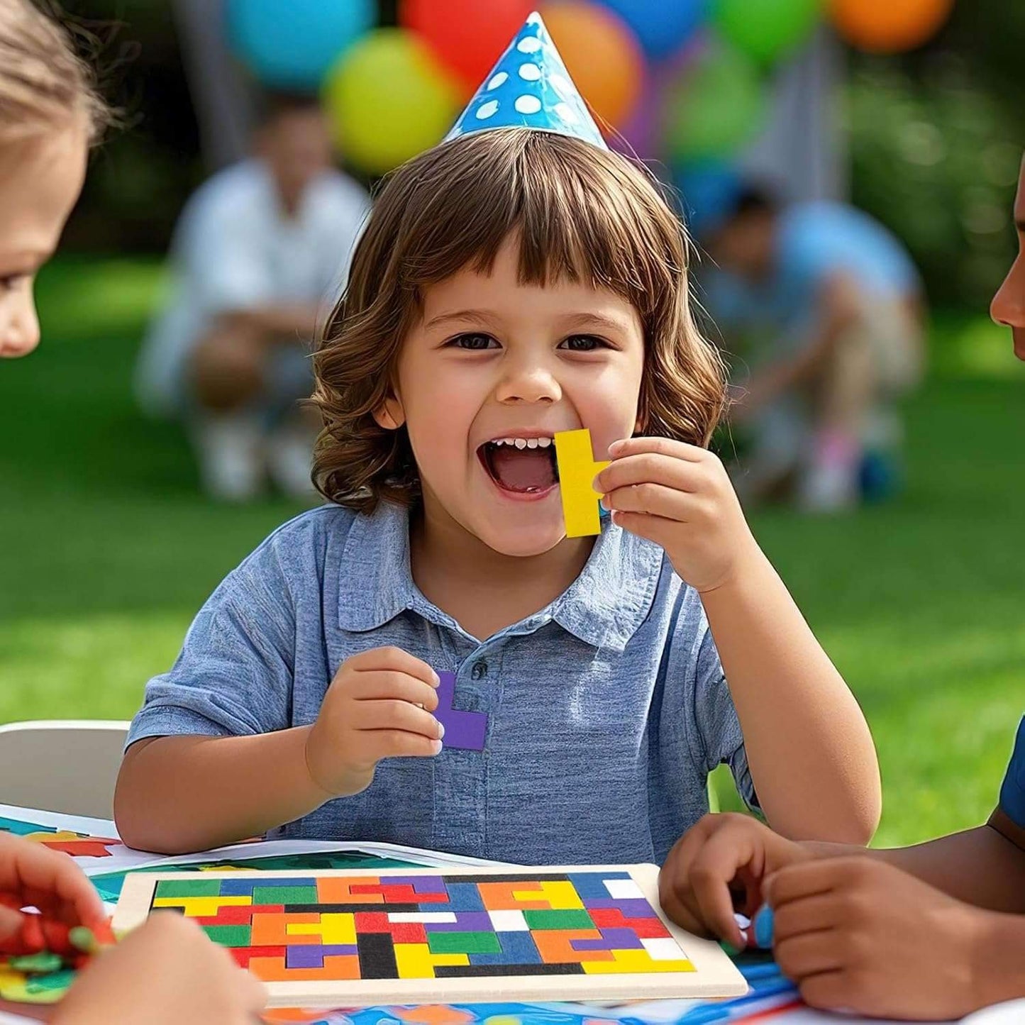 Wooden Puzzle Game with Colorful Shapes, Safe Wooden Material, Perfect Ages 3+