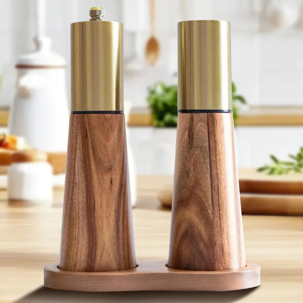 Premium Manual Salt and Pepper Grinder with Gold Accent - Halri
