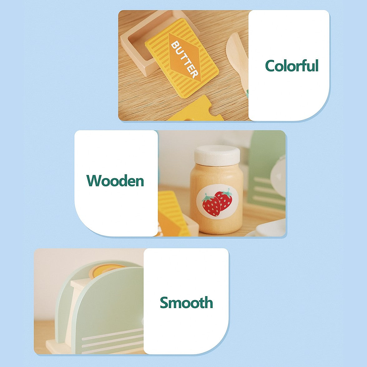 Wooden Toaster Toy with Various Accessories, Simulating Realistic Baking, Safe for Ages 3+.