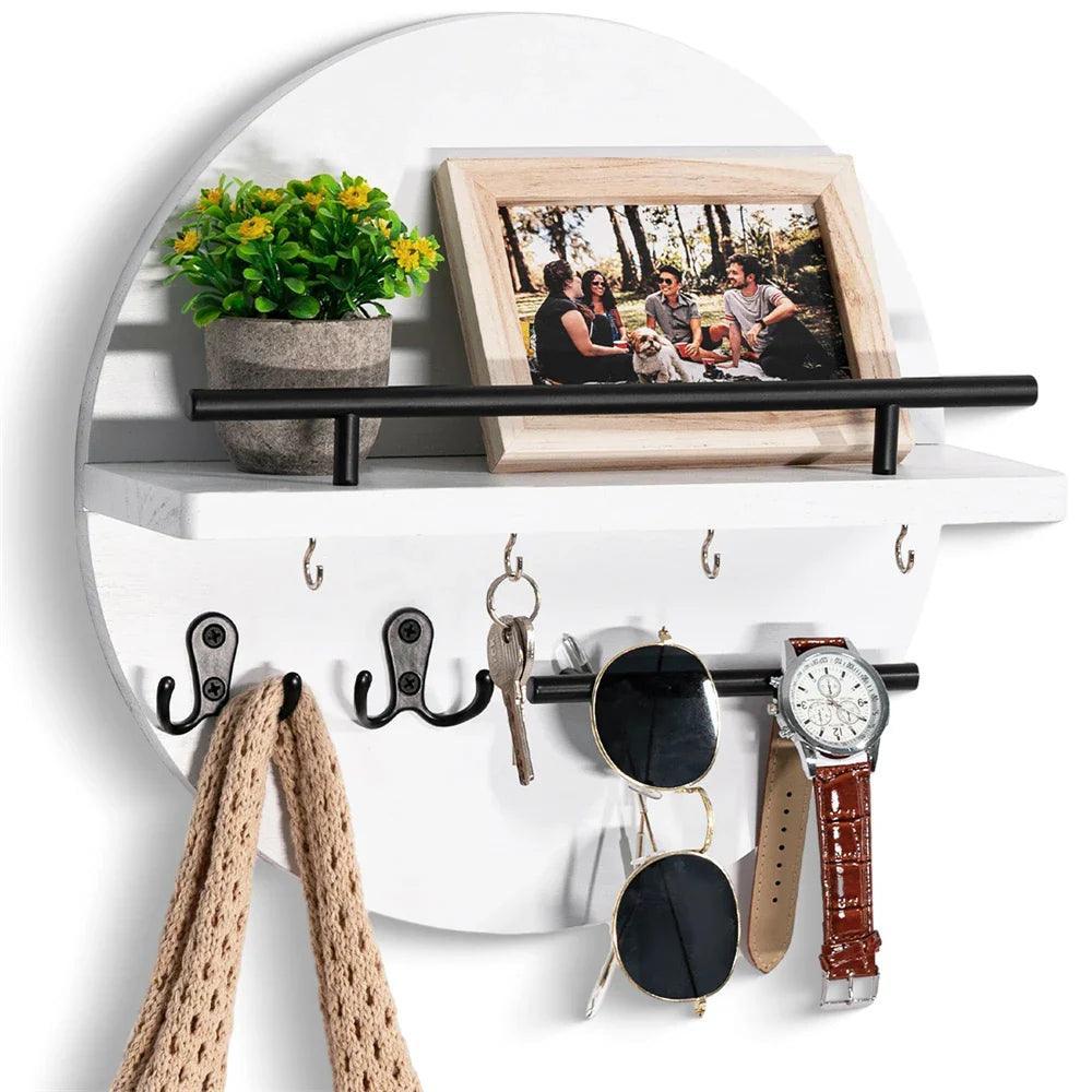 Wooden Wall Mounted Key Holder with Hooks and Shelf - Rustic Key Organiser for Entryway Storage 3