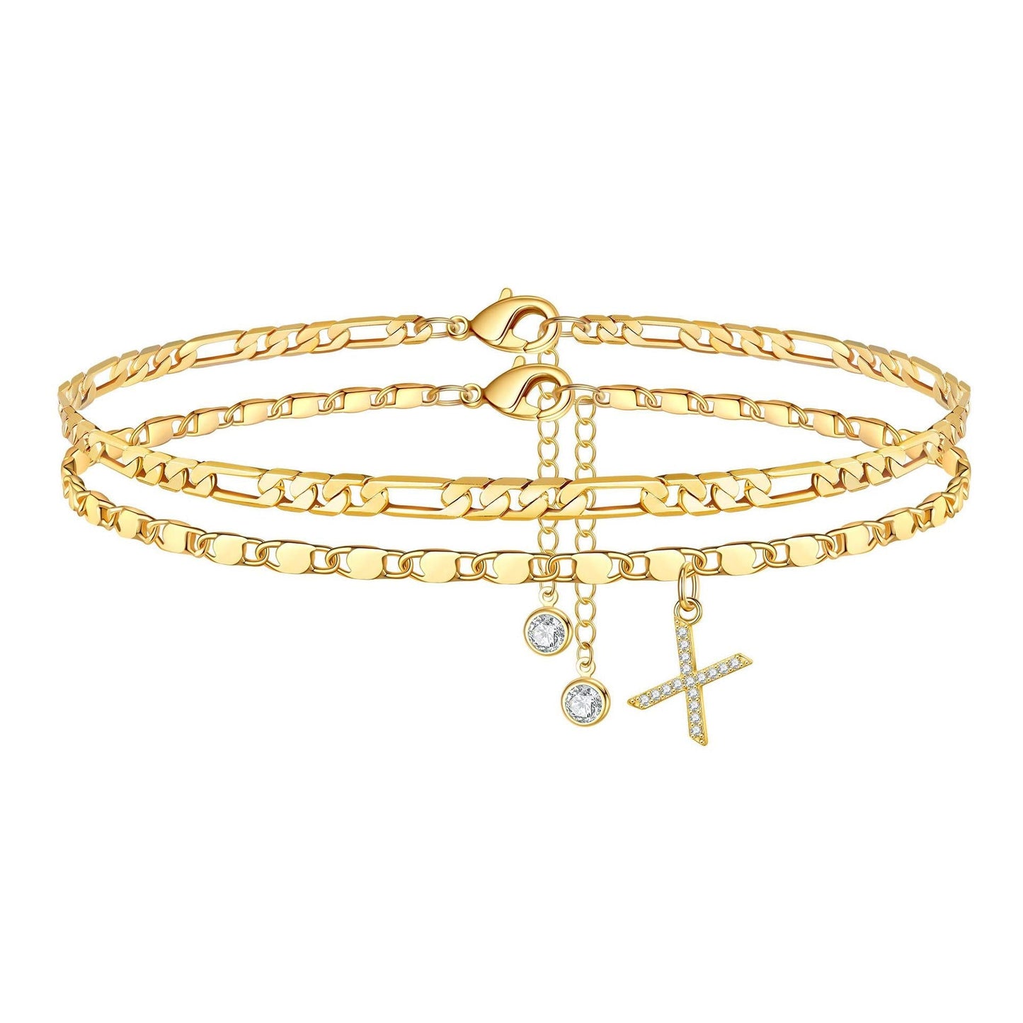Personalized 14k Gold Initial Anklet Set