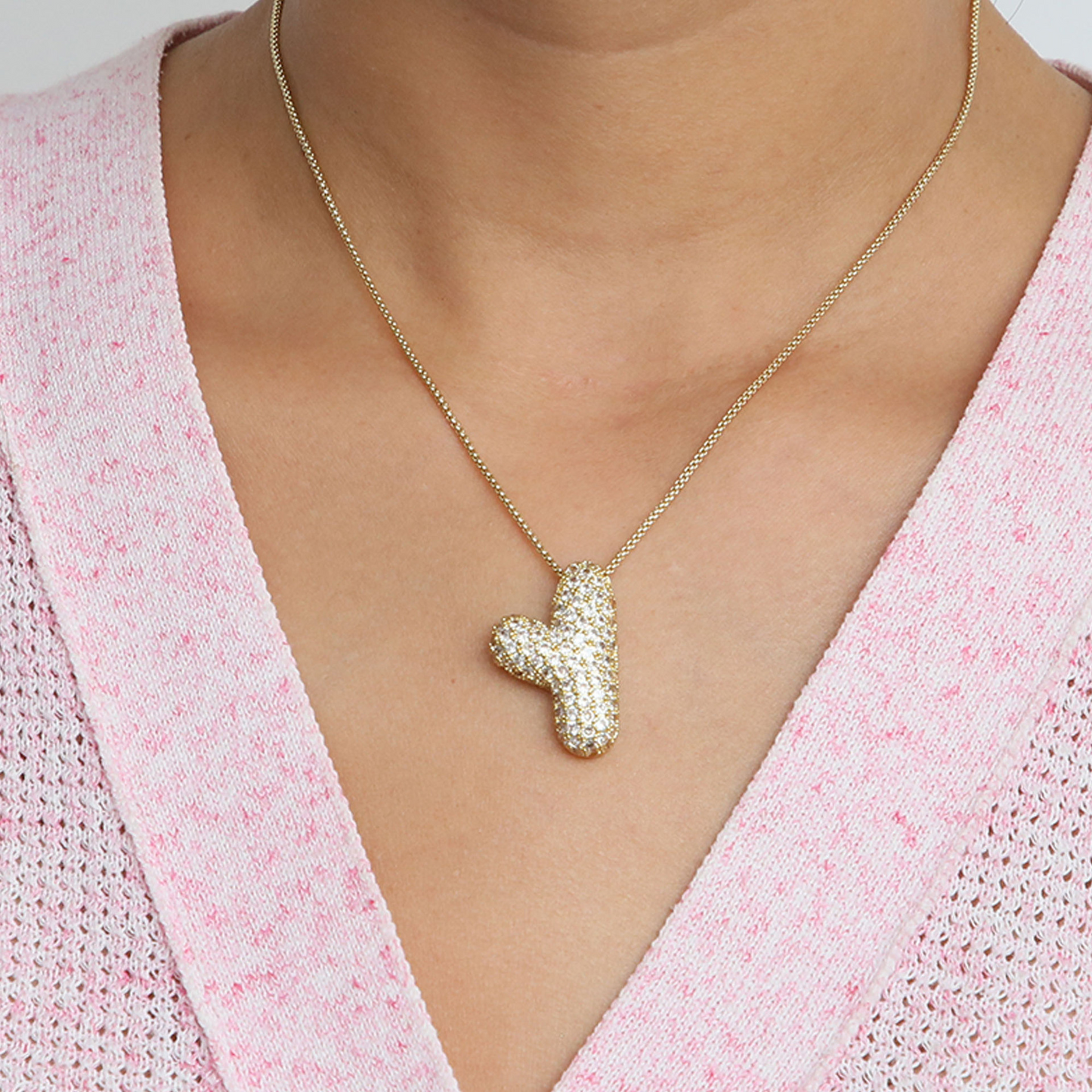 Bold Letter Bubble Diamond Initial Pendants