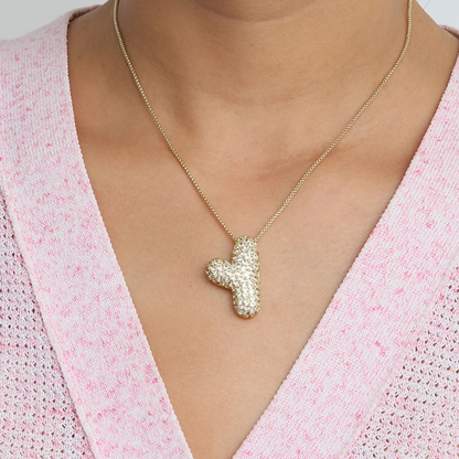 Bold Letter Bubble Diamond Initial Pendants
