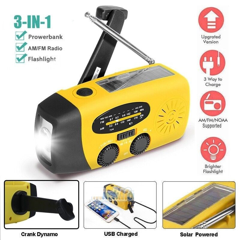 Compact Solar Powered Radio with Flashlight & Charger