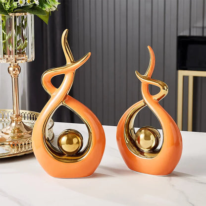 Elegant Ceramic Art Statue with Gold Details