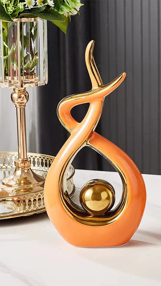 Elegant Ceramic Art Statue with Gold Details