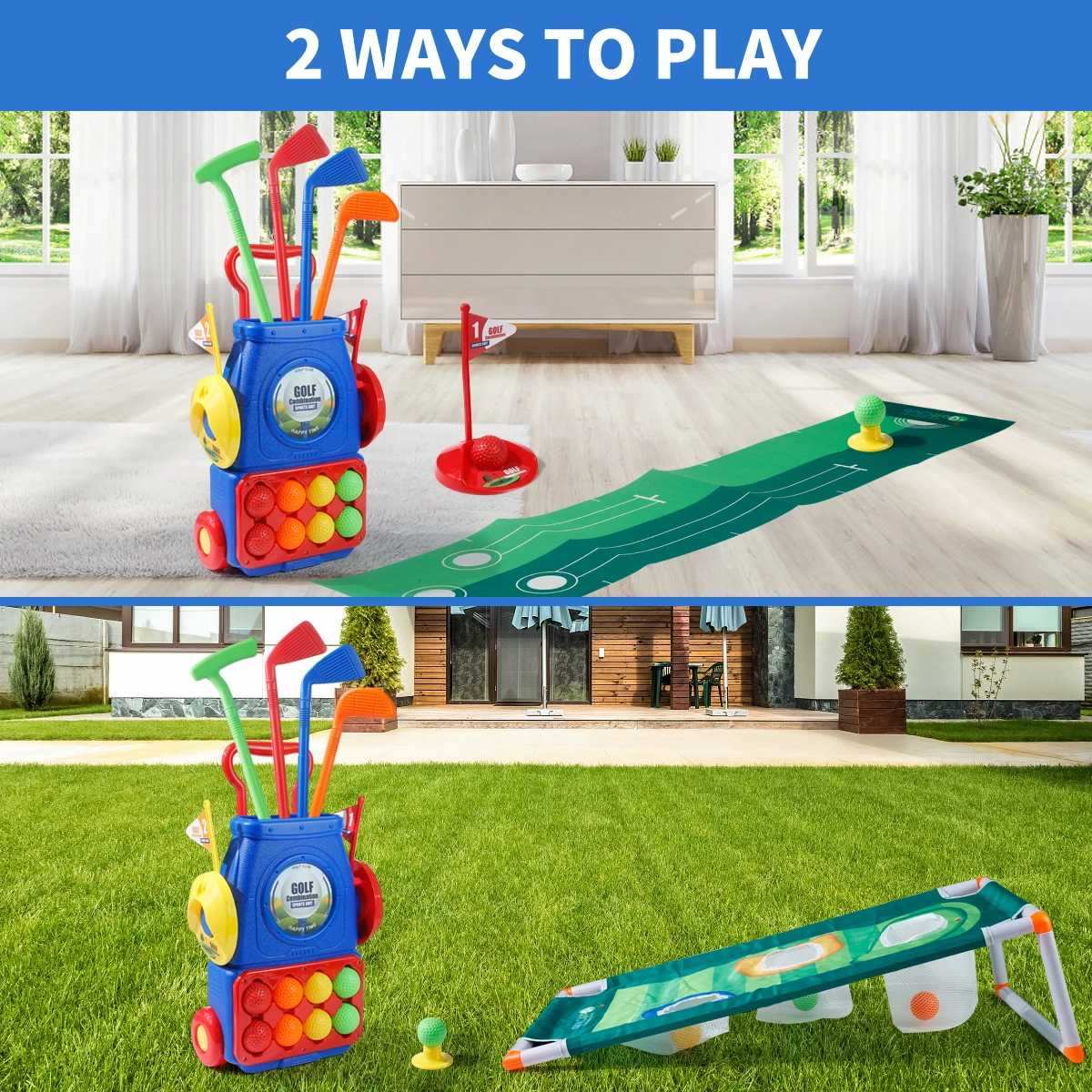 Young Golfers Fun Beginners Golf Club Play Set Kit for Kids – Golf Clubs, Cart, Holes and Play Balls Included