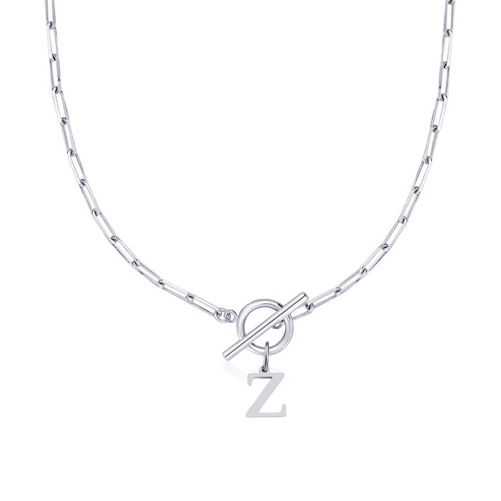 Simple Initial Circle Paperclip Lock Necklace