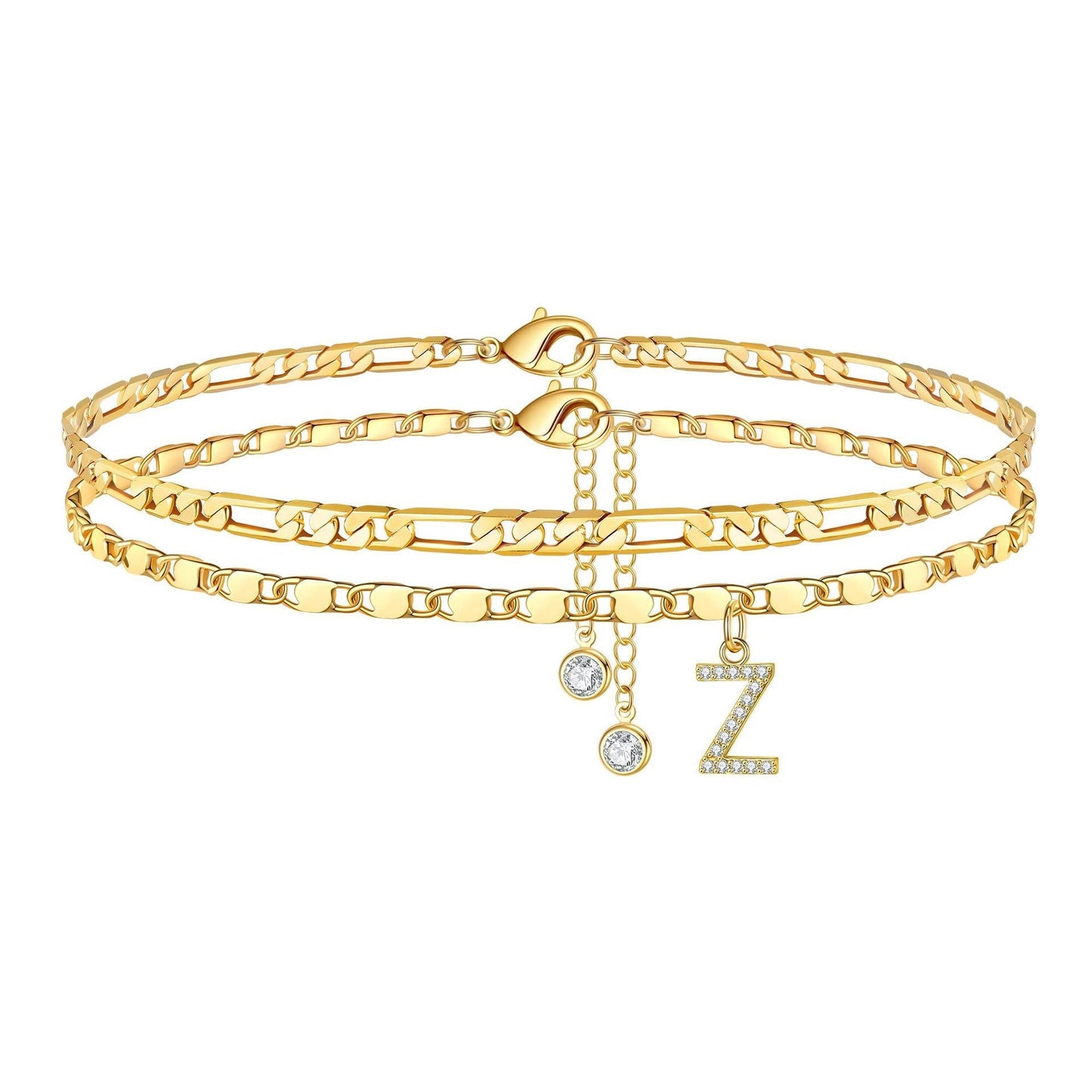 Personalized 14k Gold Initial Anklet Set