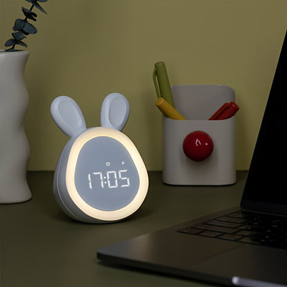Cute Bunny Clock with LED Nightlight and USB Charging