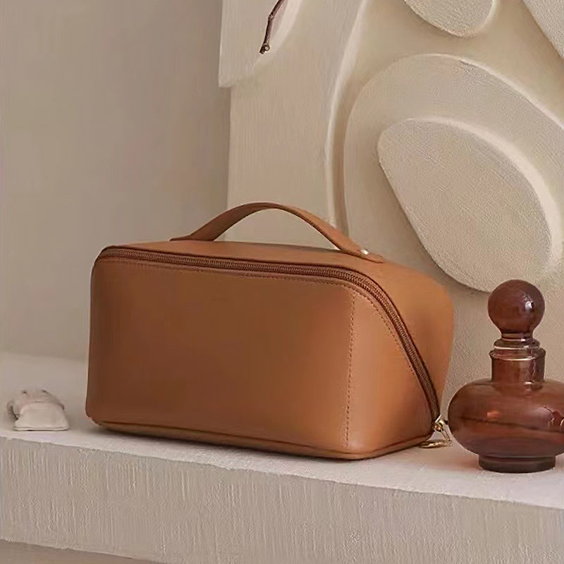 Compact Leather Travel Makeup Pouch