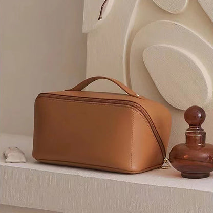 Compact Leather Travel Makeup Pouch