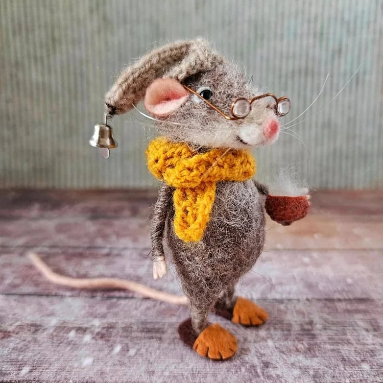 Festive Handmade Wool Mouse Ornament