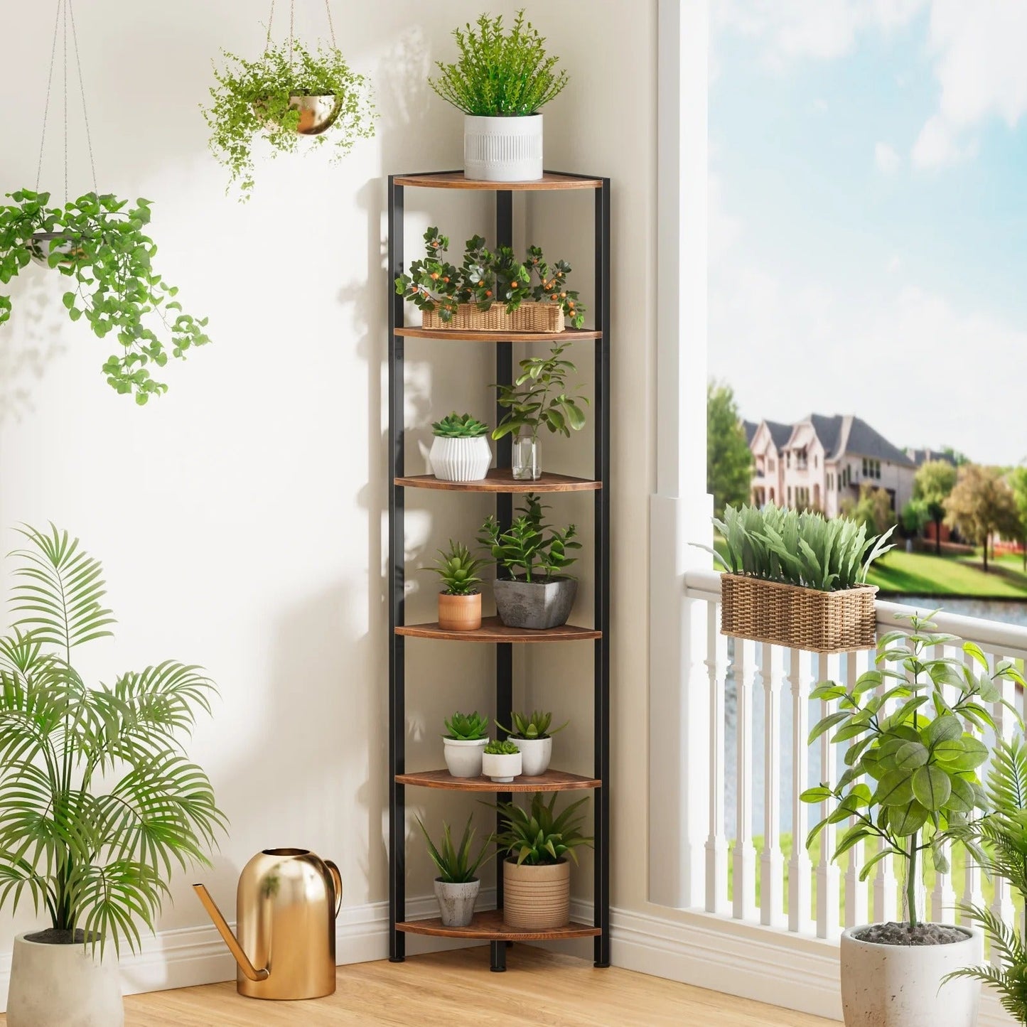 Space Saving 6-Shelf Corner Bookcase